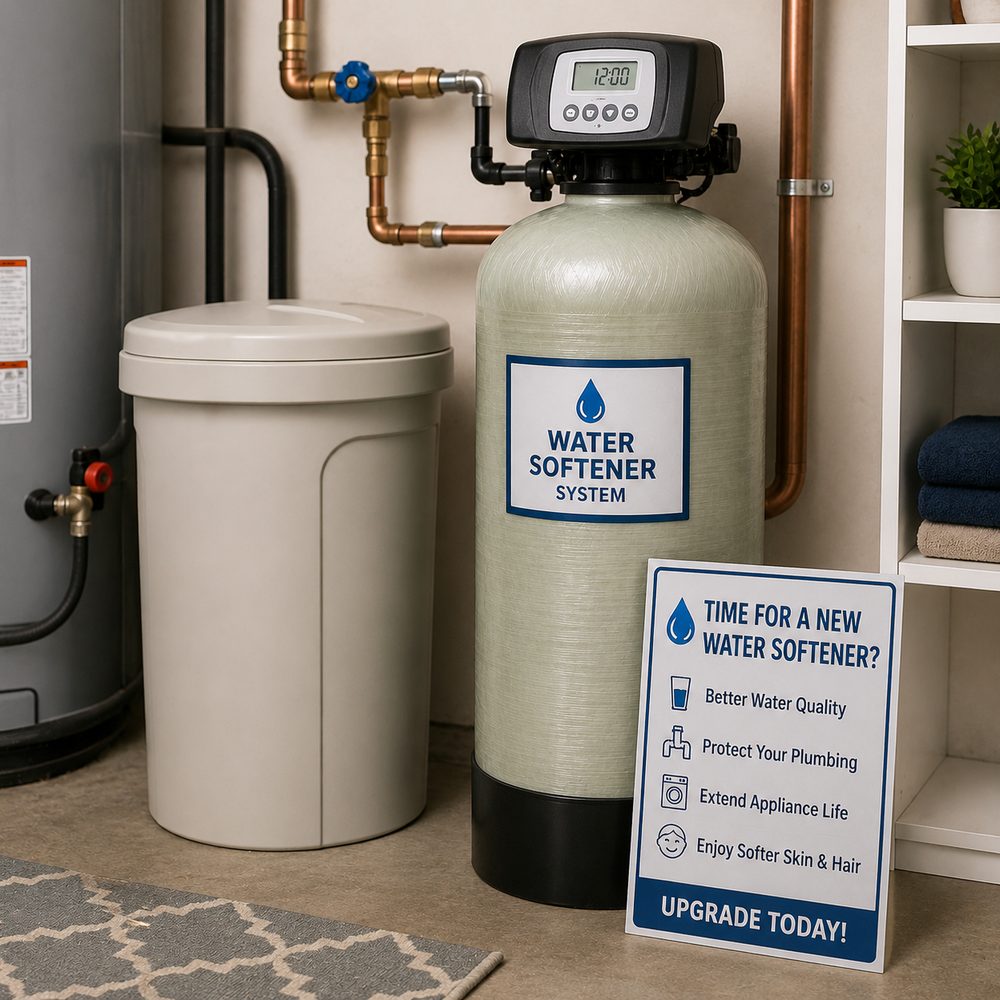 Newly installed whole-house water softener and brine tank in a Tampa Bay home