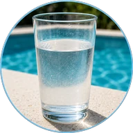 Glass of water beside a swimming pool, chlorine taste